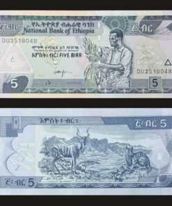 Ethiopia 5 Birr Banknote UNC 2017 Coffee Harvest Kudu Serval DU3518048 RARE
