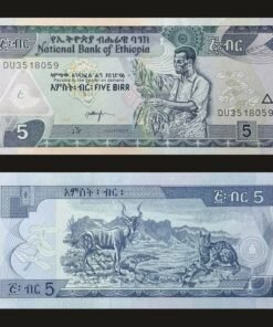 Ethiopia 5 Birr Banknote UNC 2017 Coffee Harvest Kudu Serval DU3518059 RARE