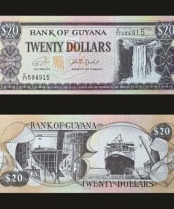 Guyana 20 Dollars Banknote UNC Kaieteur Falls Ferry Vessel Malali De La Rue RARE