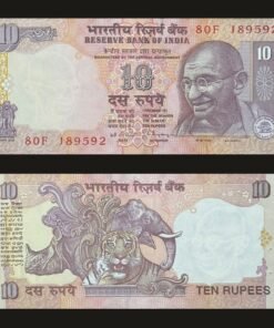India 10 Rupees Banknote Mahatma Gandhi Wildlife Tiger Rhino Elephant RARE