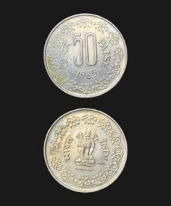 India 50 Paise (National Emblem / Floral Border / Taegu Mint / 1985) Coin