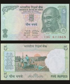 India 5 Rupees Banknote Mahatma Gandhi Farmer Tractor Bimal Jalan RARE