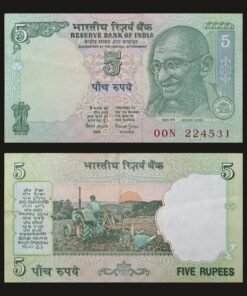 India 5 Rupees Banknote Mahatma Gandhi Farmer Tractor Bimal Jalan RARE