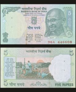 India 5 Rupees Banknote Mahatma Gandhi Farmer Tractor Bimal Jalan RARE