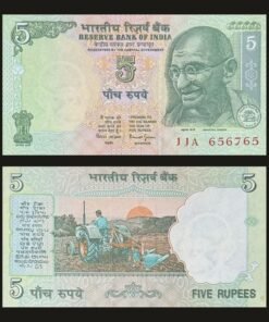 India 5 Rupees Banknote Mahatma Gandhi Farmer Tractor Bimal Jalan RARE