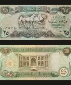Iraq 25 Dinars Banknote 1982 Three Arabian Horses Abbasid Palace Baghdad RARE