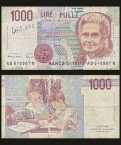Italy 1000 Lire Banknote Maria Montessori Children Studying Note RARE