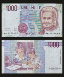 Italy 1000 Lire Banknote 1990 VF Maria Montessori Children Studying Italian Lira RARE