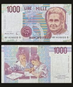 Italy 1000 Lire Banknote Maria Montessori Children Studying Pre-Euro Currency RARE