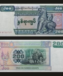 Myanmar 200 Kyats Banknote UNC Chinthe Leogryph Teak Timber Logging Elephant RARE
