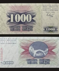 Bosnia and Herzegovina 1000 Dinara Banknote UNC 1992 Mostar Bridge