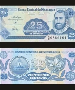 Nicaragua 25 Centavos Banknote 1991 UNC Francisco Hernandez de Cordoba Sacuanjoche Flower RARE