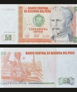 Peru 50 Intis Banknote UNC 1987 Nicolas de Pierola and Oil Workers