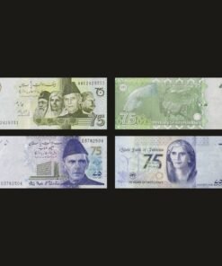 Pakistan 75 Rupees Commemorative Banknote Set of 2 UNC (Green, Blue)
