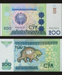 Uzbekistan 200 Som Banknote 1997 UNC Condition Sher-Dor Madrasah Lion & Sun RARE