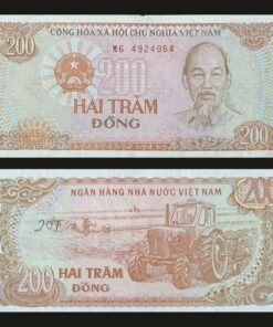 Vietnam 200 Dong Banknote 1987 Ho Chi Minh & Agricultural Tractor (Ink Mark) RARE