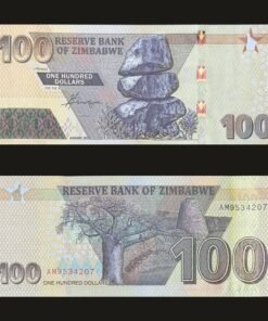 Zimbabwe 100 Dollars Banknote 2023 UNC Condition Balancing Rocks Baobab & Great Zimbabwe RARE