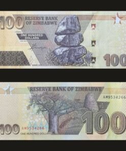 Zimbabwe 100 Dollars Banknote 2023 UNC Condition Balancing Rocks Baobab & Great Zimbabwe RARE