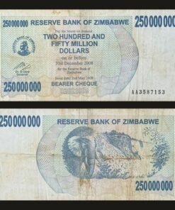 Zimbabwe 250 Million Dollars Bearer Cheque 2008 Hyperinflation Elephant RARE