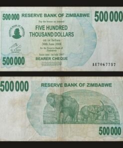 Zimbabwe 500 Thousand Dollars Bearer Cheque 2007 Elephants RARE